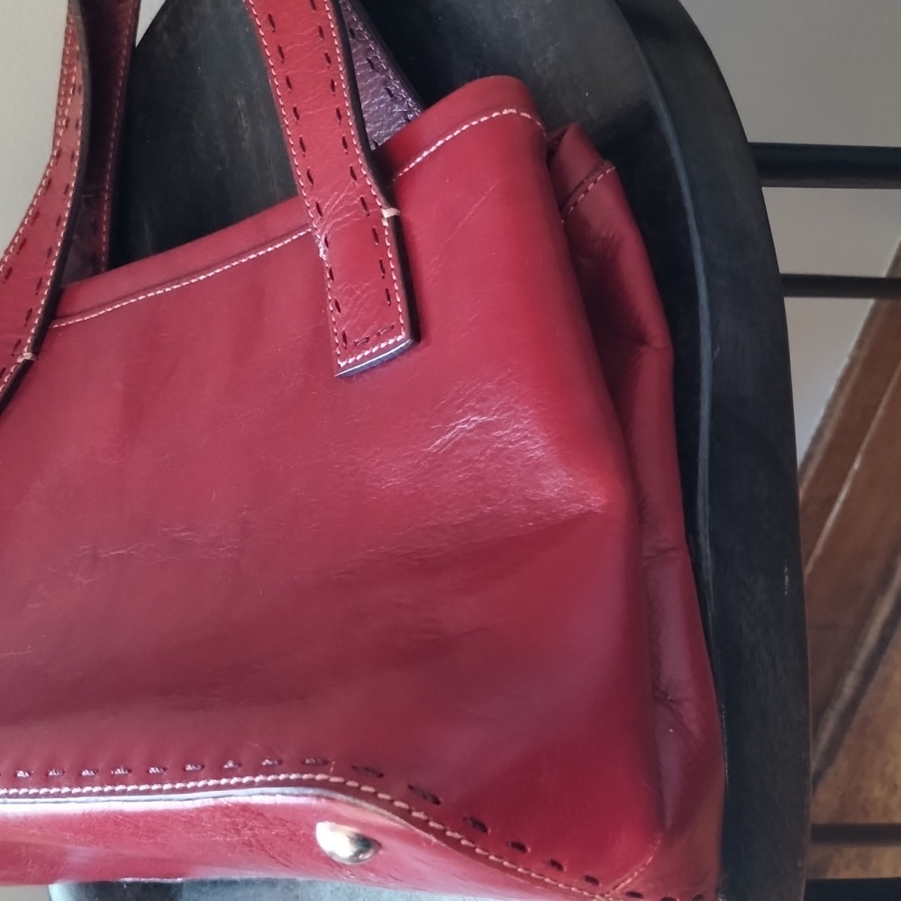 Fossil Red Leather Sedona Saddle Bag Satchel Two Handle Purse - Picture 11 of 13